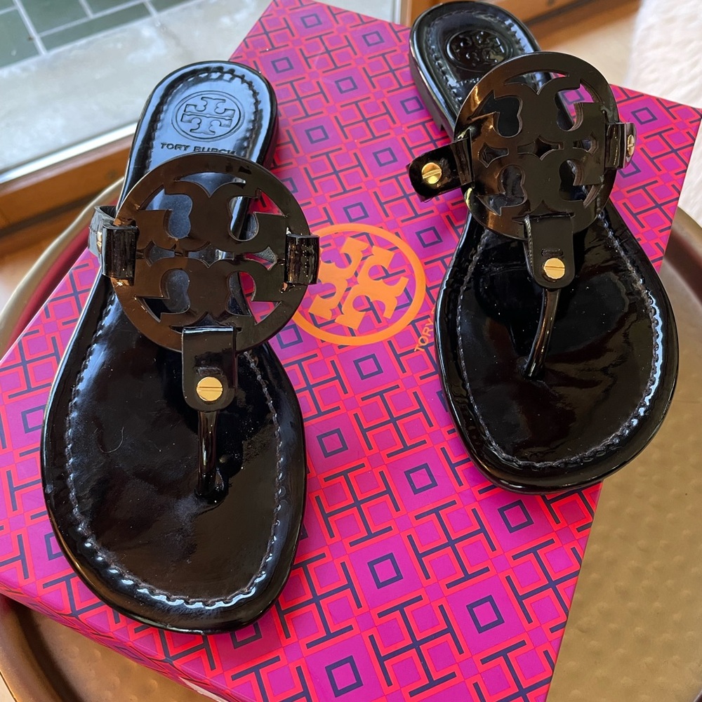 Tory Burch black patent leather sandals